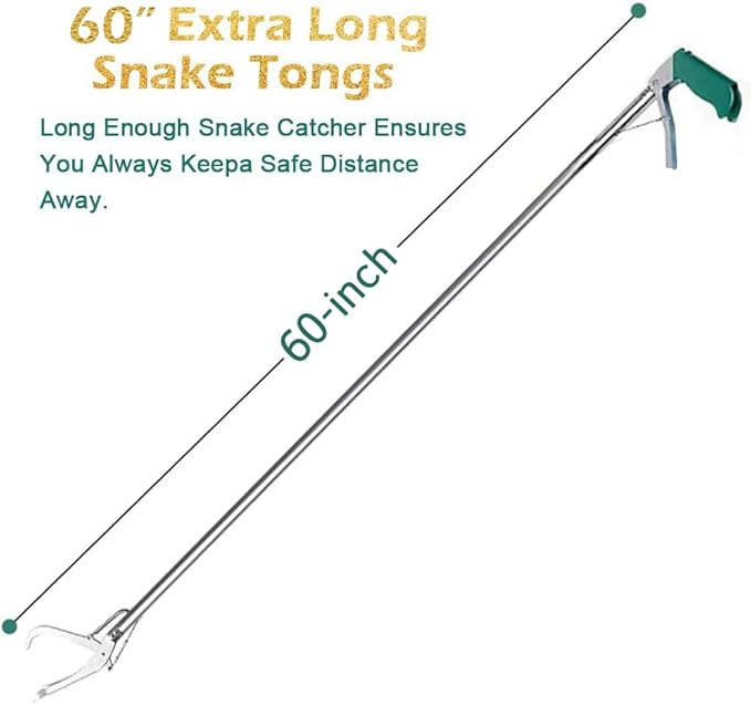 IC ICLOVER Snake Tongs, Upgrade 60 Inch Extra Long Snake Grabber Professional Heavy Duty Reptile Rattle Snake Catcher Wide Jaw Handling Tool with Lock, Non-Slip Grip Handle ICICLOVER