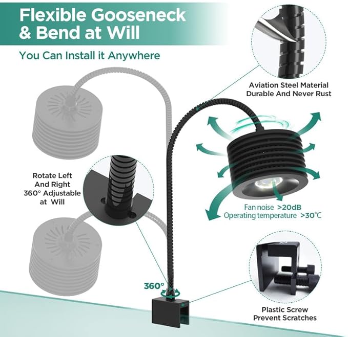 Lominie LED Aquarium Light, Planted Tank Light 4 Channels Remote Control 6500K Aquarium LED Lamp for Freshwater Fish Tank Refugium with Gooseneck (A20 18W Freshwater) Lominie