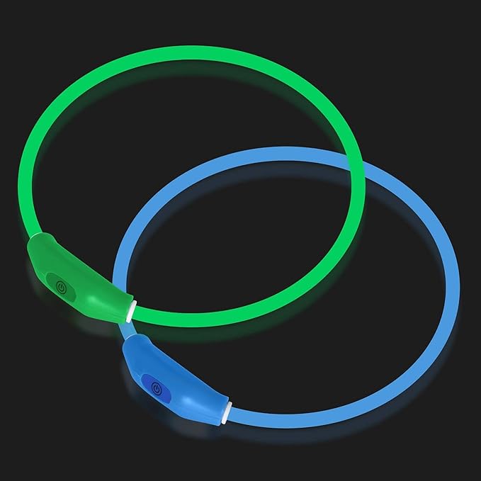 2-Pack LED Dog Collar, Light Up Dog Collars,Rechargeable Dog Lights for Night Walking,Universal, Reusable Safety Necklace for Small Medium Large Dogs Green&Blue NOVKIN