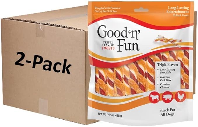 Good'N'Fun P-94188 Triple Flavor Twists Dog Chews, One Size, 140 Count (2 Packs of 70 Count) - PAWPICO