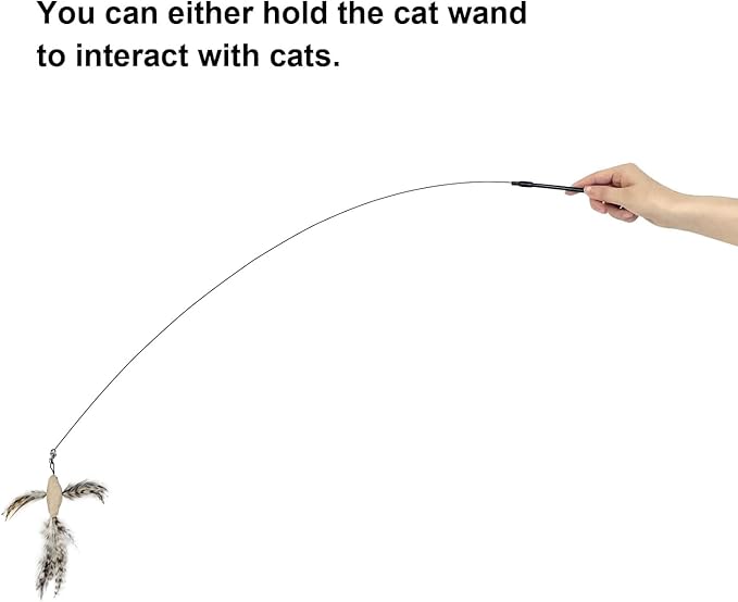 Cat Feather Toys with 1 Suction Cup,2 Cat Wands,8Pcs Birds and Insects Simulation Feather Refills with Bells, Interactive Toys for Indoor Cats and Kitten. - PAWPICO
