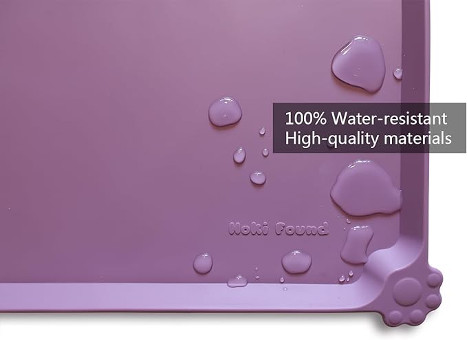 Hoki Found Large Silicone Pet Food Mats Tray with Higher Lips - Non Slip Pet Dog Cat Bowl Mats Placemat - Dog Pet Cat Feeding Mat - Waterproof Dog Cat Food Mats -Pet Water Mats for Floors -Amethyst - PAWPICO
