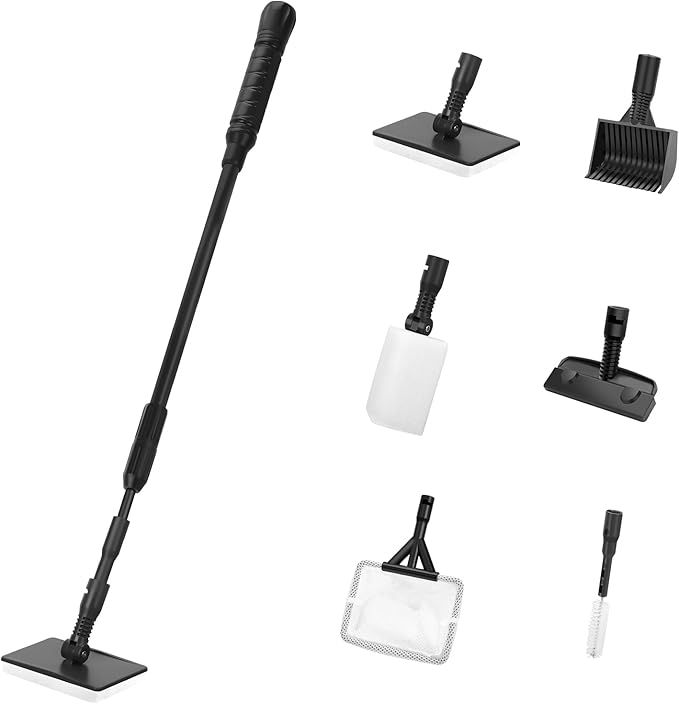 AQUANEAT Fish Tank Cleaning Tools, 6 in 1 Aquarium Cleaning Tools, Including Algae Scraper, Sponge Pad, Fish Net, Gravel Rake and Cleaning Brush Aquaneat