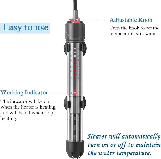 HITOP 25W 50W Adjustable Aquarium Heater, Submersible Fish Tank Heater Thermostat with Suction Cup (25W) HITOP-FocusonAquarium