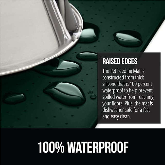 Gorilla Grip 100% Waterproof Raised Edge BPA Free Silicone Pet Feeding Mat, Dog Cat Food Mats Contain Spills Protects Floors, Placemats for Cats and Dogs Water Bowl, Pets Accessories 32x24 Green - PAWPICO