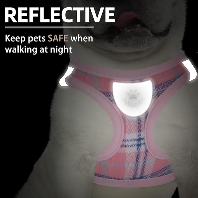 PUPTECK Adjustable Dog Harness Collar and Leash Set Step in No Pull Pet Harness for Small Medium Dogs Puppy and Cats Outdoor Walking Running, Soft Mesh Padded Reflective Vest Harnesses, Pink S PUPTECK