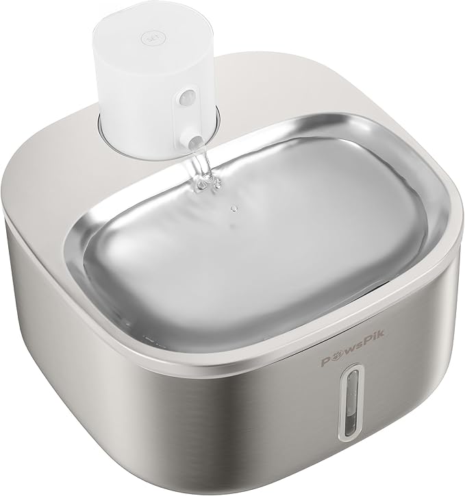 Stainless Steel Cat Water Fountain,108oz/3.2L Cat Water Dispenser, Battery Operated Dog Fountain, Water Bowl, Automatic Pet Fountain with Motion Sensor, 5000 mAh Battery - PAWPICO