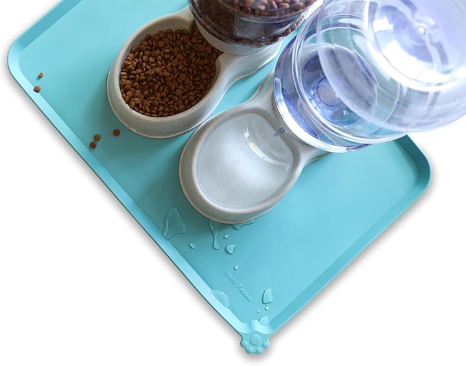 Hoki Found Large Silicone Pet Food Mats Tray - Non Slip Pet Dog Cat Bowl Mats Placemat - Dog Pet Cat Feeding Mat - Waterproof Dog Cat Food Mats -Pet Water Mats for Floors - Glacier - PAWPICO