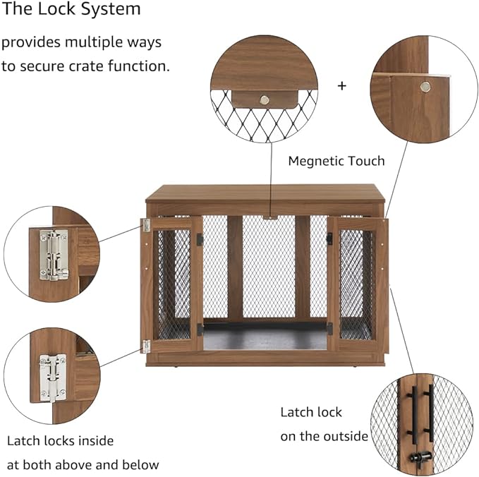 unipaws Furniture Dog Crate with Tray for Medium Dogs, Indoor Aesthetic Puppy Kennel Pet House Dog Cage with Door, Modern Decorative Wood Pretty Cute Fancy End Side Table Nightstand, Walmut - PAWPICO