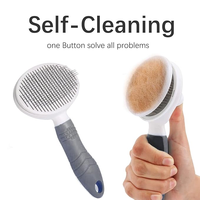 Cat Self Cleaning Slicker Brush, Pets Skin Friendly Cat Brush for Dogs Cats Grooming Brush Tool Easy to Remove Loose Undercoat, Mats Tangled Hair Slicker Massage Cats Dogs Brush - Upgraded - PAWPICO