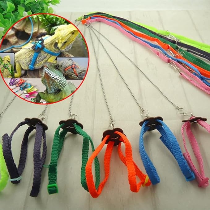 Adjustable 4.72inch Reptile Lizard Harness Leash,Turtle Lizard Pet Traction Belt Bearded Dragon Accessories Soft Small Pet Animal Harness Rope Outdoor Used(Blue) HOKABLE