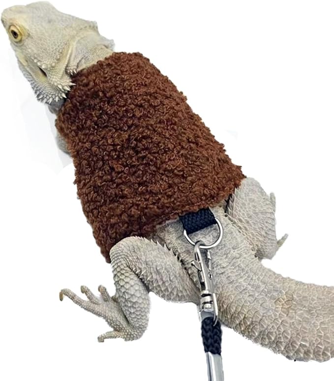 Bearded Dragon Harness Leash Soft Cotton Dinosaur Reptile Lizard Leash for Amphibians Small Pet Animals (Brown) HAICHENTEC