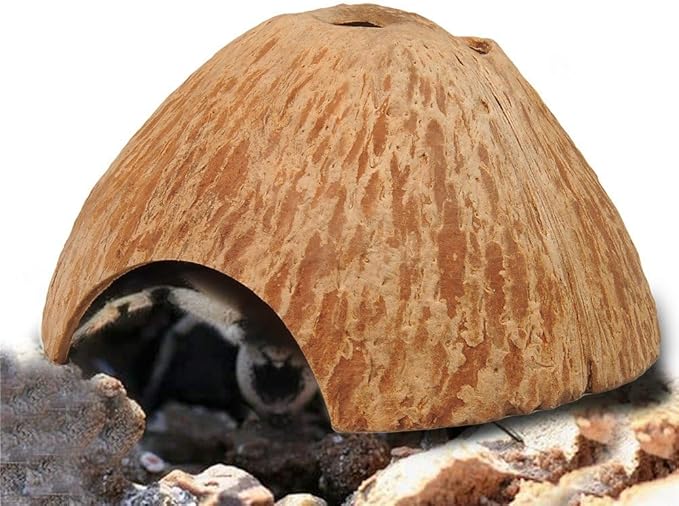 Hypeety Natural Coconut Reptile Habitat Hideout for Reptile, Lizard, Spider, Snake, Aquarium, Fish Hide Cave Hermit Crabs, Hamsters Natural Coco Hut Organic Non-Toxic Aquarium Decoration Hypeety