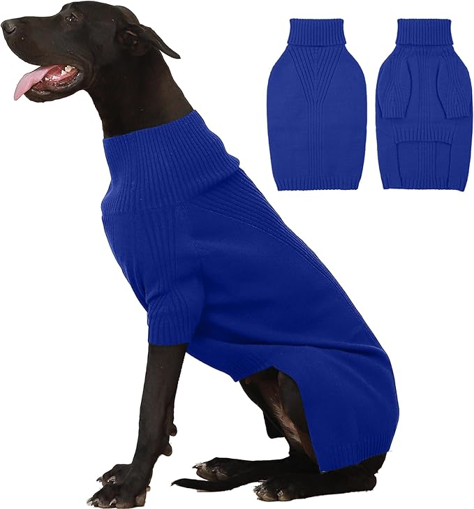 IECOii Extra-Large Dog Sweater 5XL,Christmas Dog Sweaters for Extra Large Dogs Girl Boy,Turtleneck Knitted Knitwear Easy On Doggie Sweatshirt Dog Sweater for Doberman,Great Dane(Blue,XXXXXL) - PAWPICO