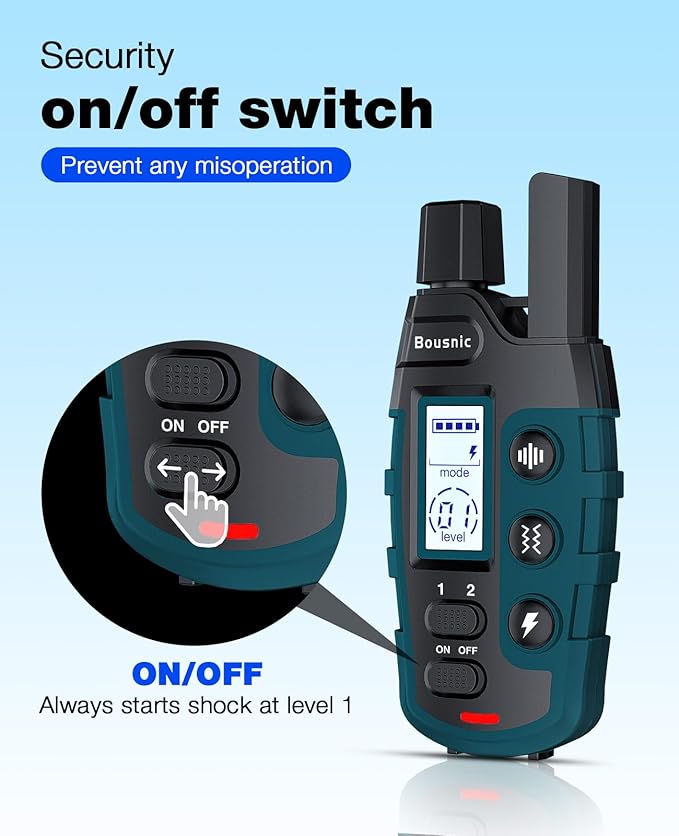 Bousnic Dog Shock Collar - 3300Ft Training Collar with Remote for 5-120lbs Small Medium Large Dogs Rechargeable Waterproof e Collar with Beep (1-8), Shake(1-16), Safe Shock(1-99) Modes (Black) BOUSNIC