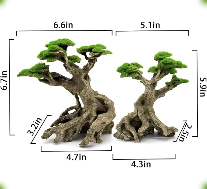 Fish Tank Decor- Bonsai Trees with Faux Moss- Aquarium Rocks Aquascaping- Made of Sandstone, Goldfish Betta Fish Tank Decorations Hides Accessories Novelsite