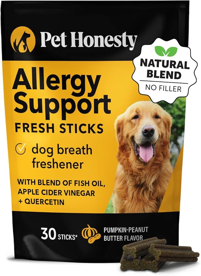Pet Honesty Allergy Support Fresh Sticks - Dental Sticks for Dogs - Dental Dog Chews - Immune Health + Allergy Support for Dogs - Freshen Dog Breath, Reduce Plaque + Tartar - 30 Sticks PetHonesty