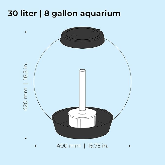 biOrb Classic 30 Acrylic 8-Gallon Aquarium with White LED Lights Modern Tank for Tabletop Display, Black biOrb