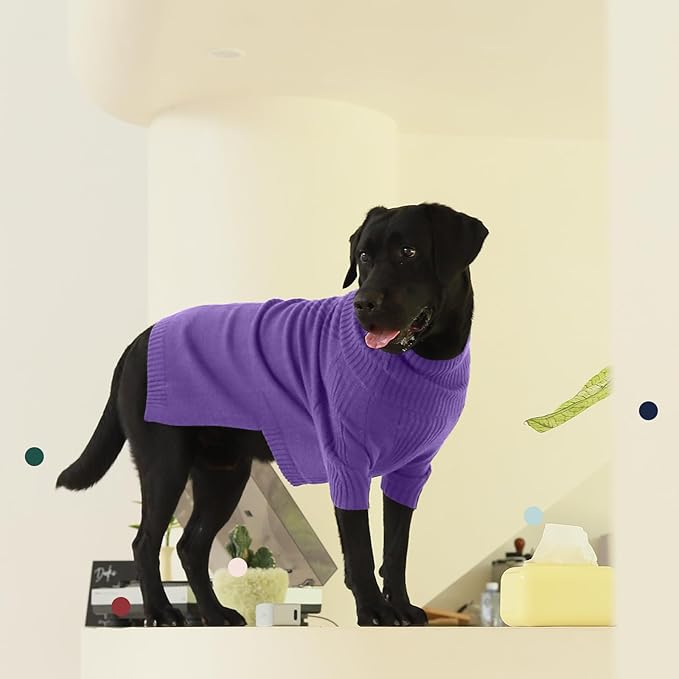 IECOii XXL Dog Sweater,Knit Big Dog Sweater Christmas,Pet Turtleneck Doggy Sweatshirt for Extra Large Dogs boy Girl,Large Size Dog Cold Weather Outfit English Bulldog Clothes for Winter(Purple XXL) - PAWPICO