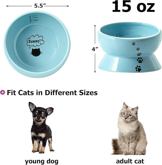 Y YHY Ceramic 15 Ounce Slanted Cat Food Water Bowl, Lake Blue - PAWPICO