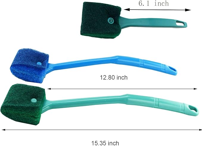 3 PCS Double-Sided Aquarium Fish Tank Algae Cleaning Brush with Non-Slip Handle, Sponge Scrubber Cleaner for Glass Aquariums and Home Kitchen AOODOOM