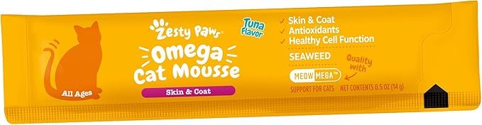 Zesty Paws Omega Cat Mousse Squeezable Cat Treats - with Seaweed, Omega Fatty Acids, Antioxidants Vitamins & Minerals - Skin & Coat Support for Cats - Tuna Fish Flavor - 18 Count ZestyPaws