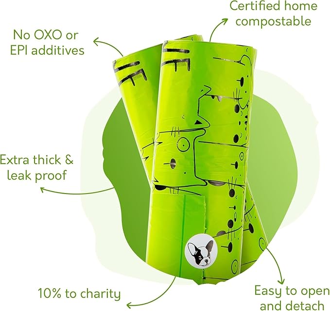 100% Certified Home Compostable Dog Poop Bags with Handles - 10% to Charity - ASTM D6400 & EN 13432 Compliant Large Poop Bags - 120 Bags - Large Pantry Roll of Plant Based Compostable Poop Bags - PAWPICO