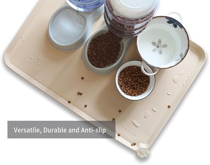 Hoki Found X-Large Silicone Pet Food Mats Tray - Non Slip Pet Dog Cat Bowl Mats Placemat - Dog Pet Cat Feeding Mat - Waterproof Dog Cat Food Mats -Pet Water Mats for Carpet -Papayawhip - PAWPICO