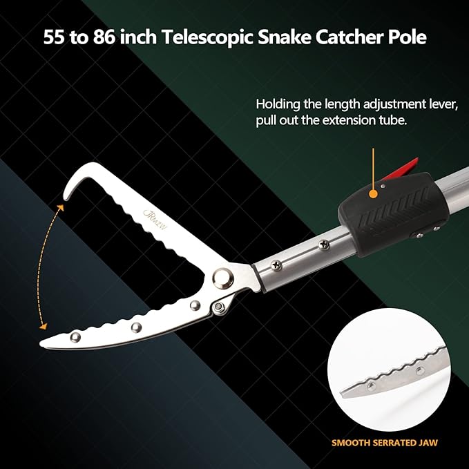 86 inch Snake Catcher Tongs Grabber Traps Stick Hook Bite Kits Tool with Telescopic Pole Professional+Heated+Jacket