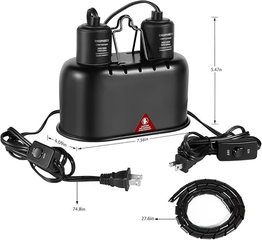 Nano Reptile Heat Lamp Fixture Max 40W Dual Reptile Light Fixture with Two Independent Switches, UVB Reptile Light Fixture Dual Dome Lamp for Reptiles Terrarium DXOPHIEX