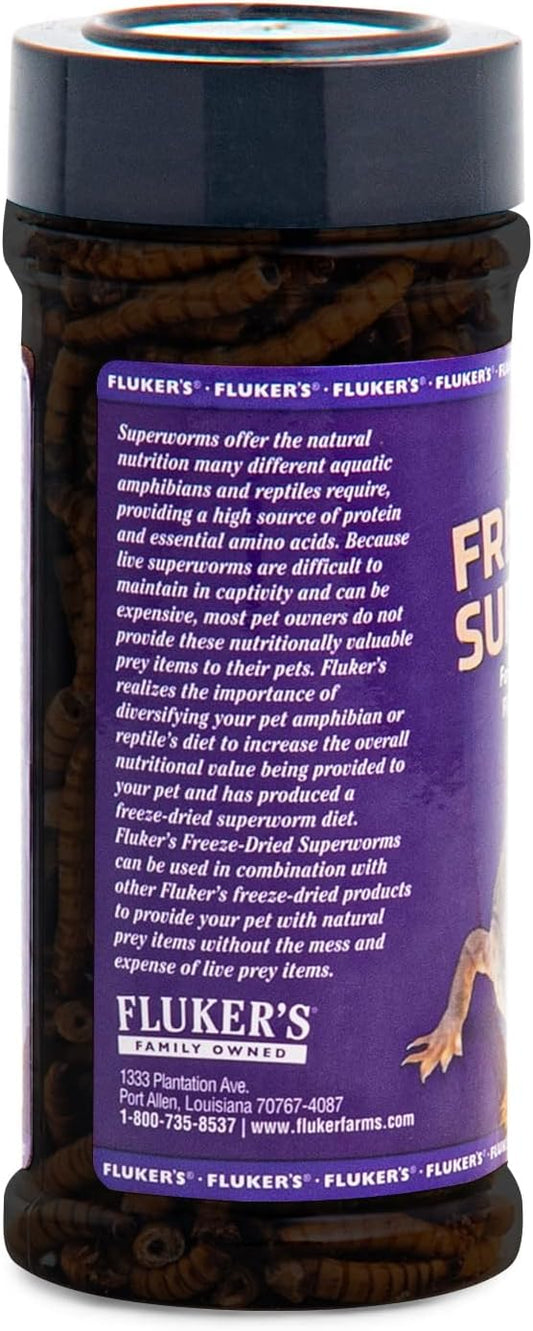 Fluker's Freeze Dried Superworms, for Reptiles, Ideal for Lizards, Reptiles, Birds, Fish, Hedgehogs, 1.7 oz Flukers