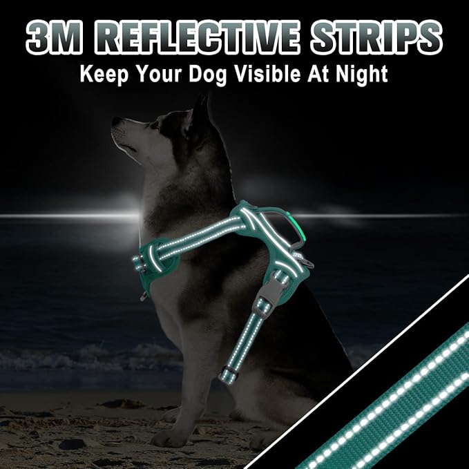BARKBAY No Pull Dog Harness Large Reflective Dog Harness with Front Clip and Easy Control Handle for Walking Training Running with ID tag Pocket(Ocean Blue,XL) BARKBAY