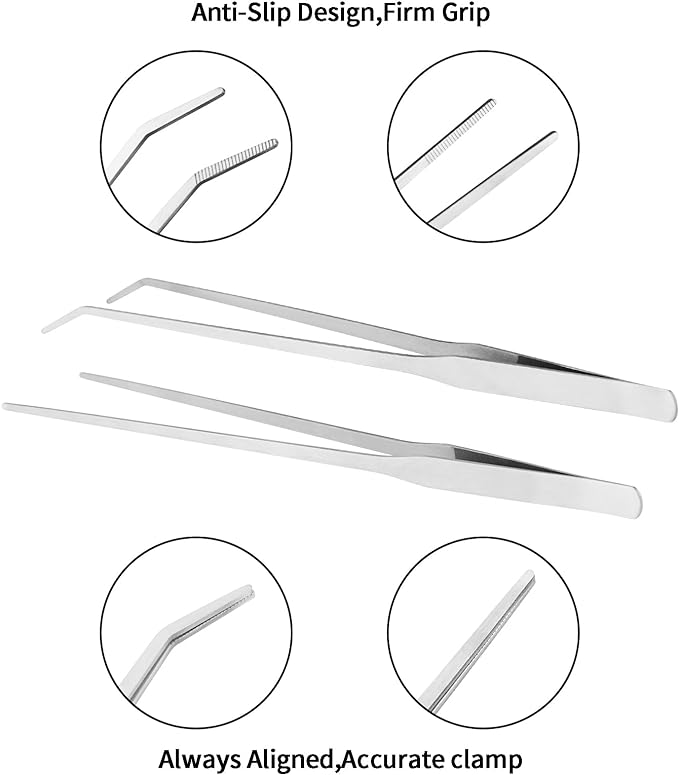 2PCS Long Aquarium Tweezers - 10.6" Straight and Curved Tweezers, Stainless Steel Reptile Feeding tongs, Terrarium Aquascape Tools Feeder for Lizards, Bearded Dragon Snake Tank Accessories Fri4Free