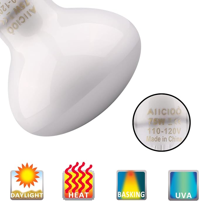 Aiicioo Reptile Basking Light Bulb - 75W Reptile Heat Lamp 2 Pack UVA Daylight Amphibians Basking Bulb for Bearded Dragon Turtle Hermit Crab Gecko Lizard Daylight AIICIOO
