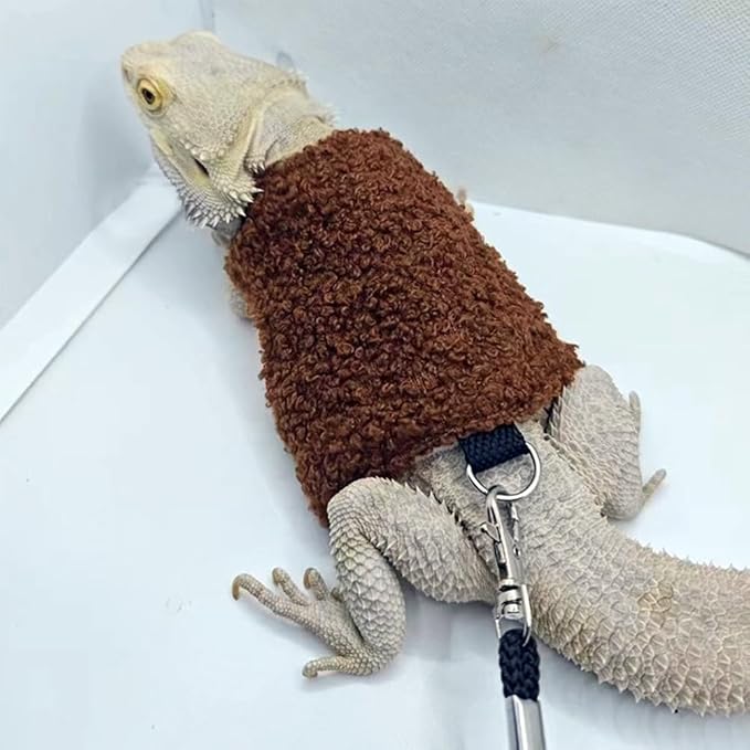 Bearded Dragon Harness Leash Soft Cotton Dinosaur Reptile Lizard Leash for Amphibians Small Pet Animals (Brown) HAICHENTEC