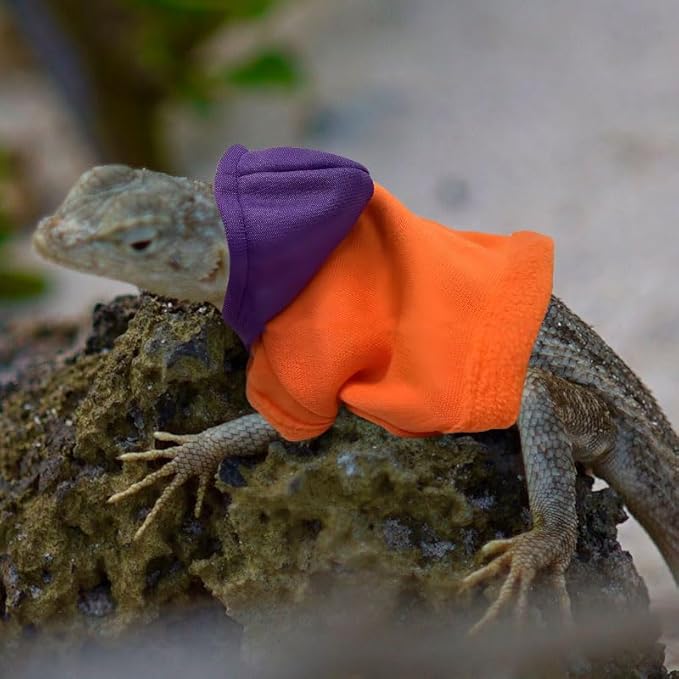 Lizard Clothes for Bearded Dragons Reptile Apparel Handmade Cotton Material Hoodies Gift for Lizard Small Animal Gecko Chameleon(Orange and purple) HOKABLE