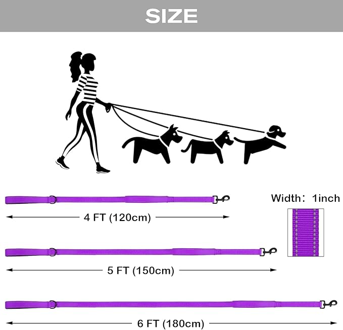 Joytale Dog Leash Heavy Duty for Large Dogs That Pull, Double Handle for Traffic Control, Double-Sided Reflective Leashes for Large Medium Dogs Night Safety, 6FT, Purple Joytale