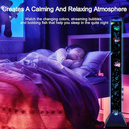 4FT LED Bubble Tube Floor Lamp Extra Large Aquarium Lamp with 10 Fish and Remote Control 20 Light Changes Tall Water Tower Tank Night Light for Bedroom Office Gift for Kids Men Women Asifu