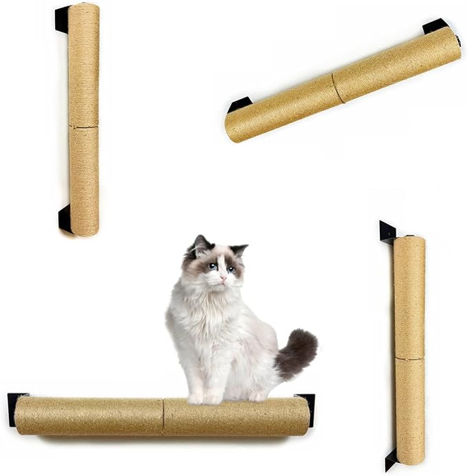 Cat Scratching Post Wall Mounted, 24 inch Tall 3.5 inch Diameter Cat Tree Scratch Post, Hemp Rope Scratcher Posts for Indoor Kittens and Large Cats with Screws - PAWPICO