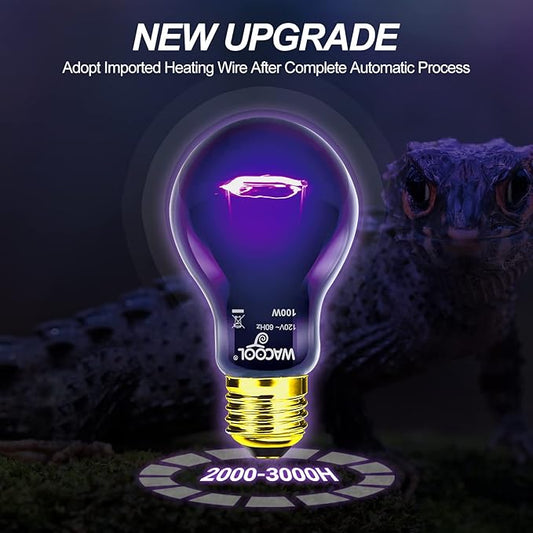 WACOOL 4Pack Reptile Night Heat Lamp, 100W Night Heat Lamp for Reptiles & Amphibians,Simulate Nature Moonlight Purple Night Light for Bearded Dragon Lizard Snake Crab… WACOOLTERRA