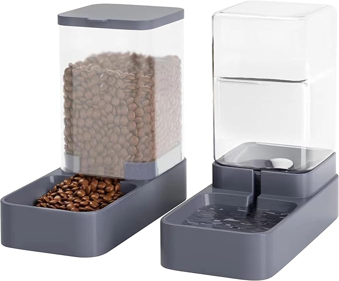 Automatic Cat Feeder and Water Dispenser with Pet Food Bowl,Gravity Food Feeder and Waterer Dispenser in Set for Small Medium Dog Puppy Kitten Rabbit Bunny Large Capacity(3.3L x 2) - PAWPICO
