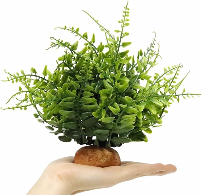 Fake Green Boston Fern, Reptile Plants for Terrarium, Amphibian Tank Accessories Habitat Decor fit Crested Gecko Leopard Lizard Chameleon Ball Python Snake Frog WOLEDOE