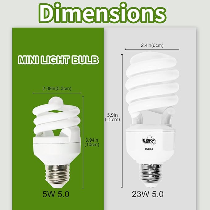 LUCKY HERP Mini UVA UVB Reptile Light 5.0 5W, UVB Bulb for All Tropical and Sub Tropical Reptiles, Compact Fluorescent Reptile UVB Bulb for Chameleons, Turtle, Gecko, Lizard, etc. LUCKYHERP