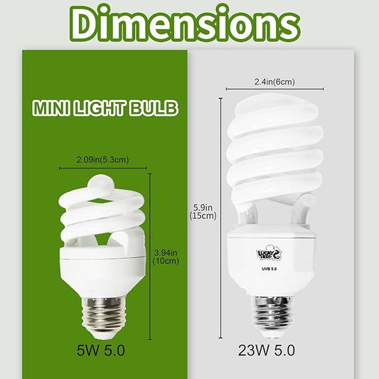 LUCKY HERP Mini UVA UVB Reptile Light 5.0 5W, UVB Bulb for All Tropical and Sub Tropical Reptiles, Compact Fluorescent Reptile UVB Bulb for Chameleons, Turtle, Gecko, Lizard, etc. LUCKYHERP