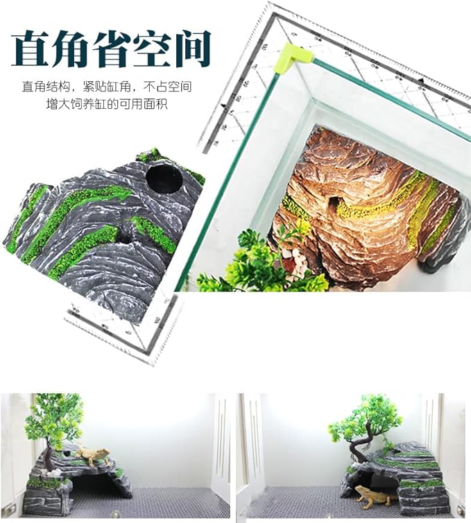 Reptile Simulation Rock Hide-Resin Amphibian Hideouts Cave Size 3.94'' x 1.77'' with Plastic Tree 7.87'',Habitat for Bearded Dragon Turtles Lizards Snakes Crab Gecko Leopard Spider Fish Zhildmosin