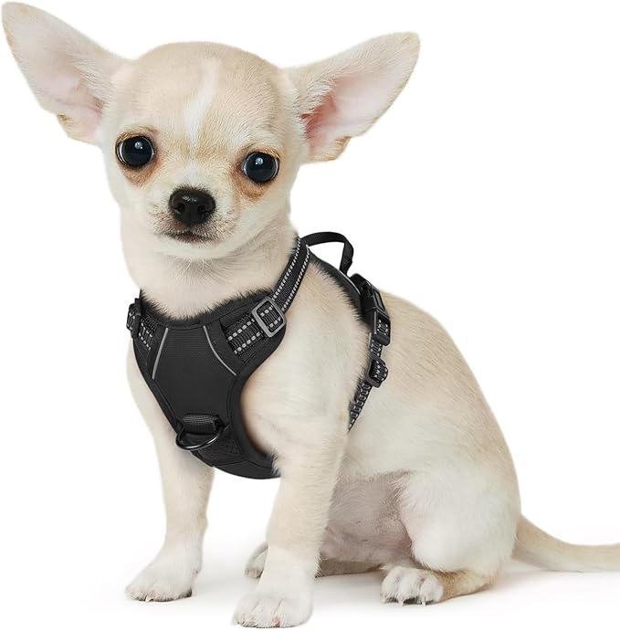 Eagloo Small Dog Harness No Pull, Service Vest with Reflective Strips and Control Handle, Adjustable and Comfortable for Easy Walking, No Choke Pet Harness with 2 Metal Rings, Black, XS GoExplorewithEagloo