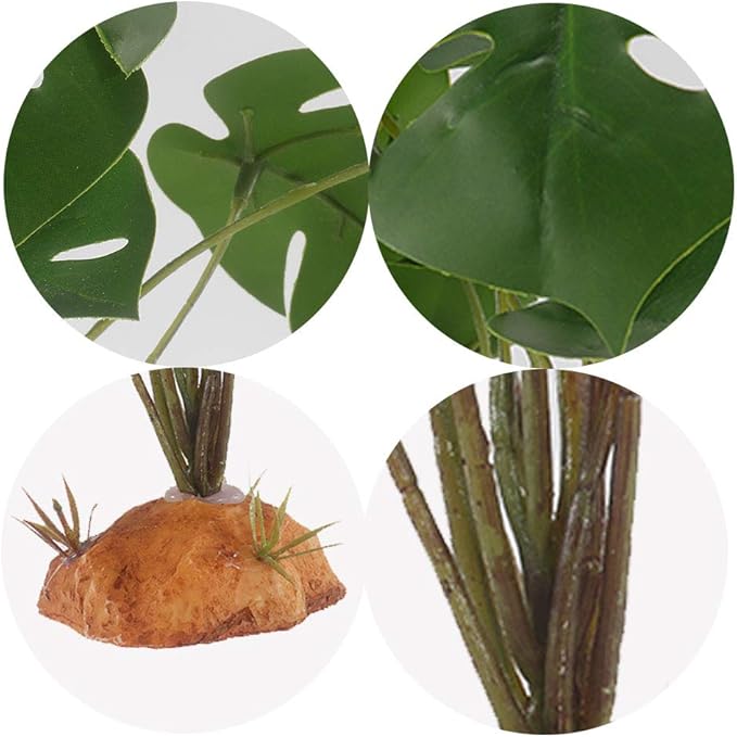 YOGURTCK Reptile Artificial Plants, Amphibian Habitat Hideout, Terrarium Decorations - Monstera YOGURTCK