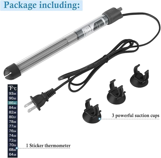 HITOP 50W 100W 300W Adjustable Aquarium Heater, Submersible Fish Tank Heater Thermostat with Suction Cup (300W) HITOP-FocusonAquarium