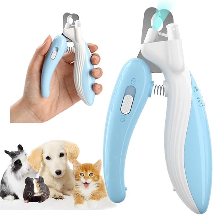 Cat Dog Pet Nail Clippers with Light, Llluminates Cat Dog Nails Or Bloodline, Safety Pet Nail Clipper for Dogs, Cats, Rabbits, Sharp, No Nail Splitting(Blue) Ginalaia