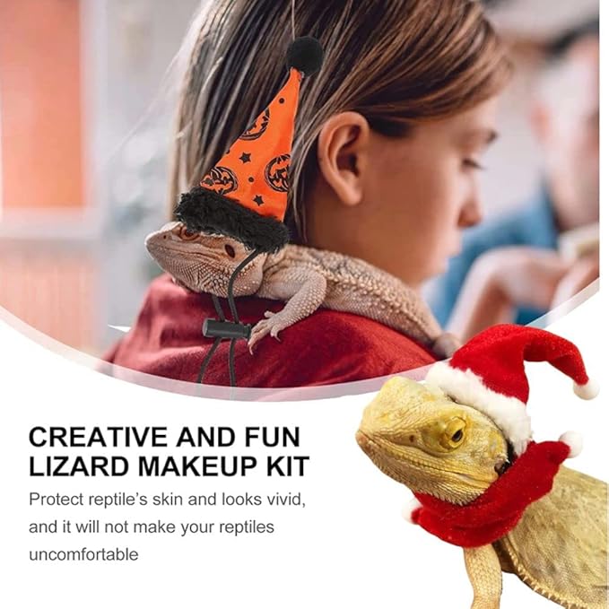 Bearded Dragon Halloween Hat Cloak Lizard Clothes Christmas Hat Scarf Set, Small Animal Halloween Christmas Festival Costume (red and Orange) KUNBIUH